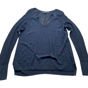 Rock & Republic Size L Black Sheer Knit Long Sleeve V-Neck Pullover Sweater